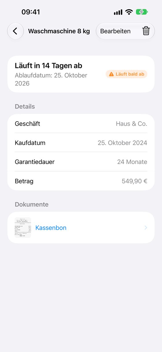Eine Garantie mit ihrem Kassenbon