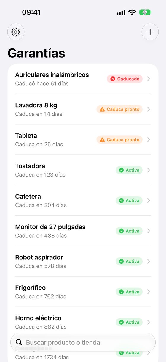 La lista de garantías, ordenada por fecha de caducidad