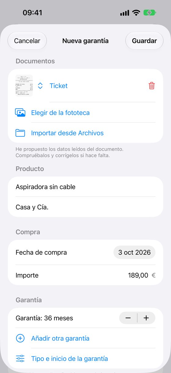 Añadir un producto a partir de un ticket fotografiado