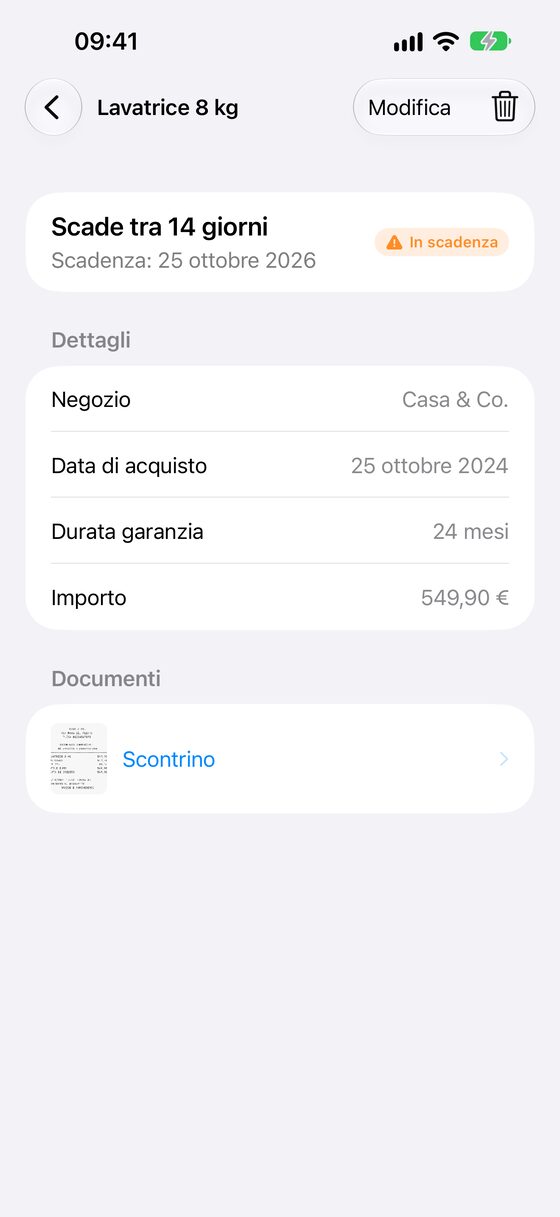 Una garanzia con il suo scontrino